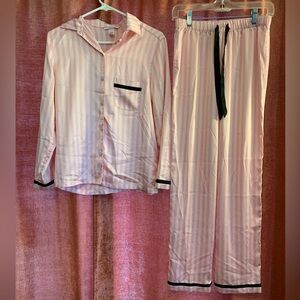 Victoria’s Secret Pajama PJ Set Long Sleeve & Pants Pink White Black Accent
